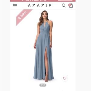 Azazie Evalleen size 0 dusty blue bridesmaid dress with tie back
